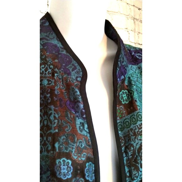 Serengeti Jacket Blazer Top Size 1X Blue Green Open Front - Picture 4 of 8